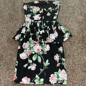 Regina Kravitz vintage vtg floral strapless peplum dress floral flowers xs small